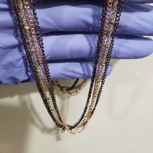 Multi strand Black, Rose Gold-tone and Yellow Gold-tone Necklace - Picture 1 of 4